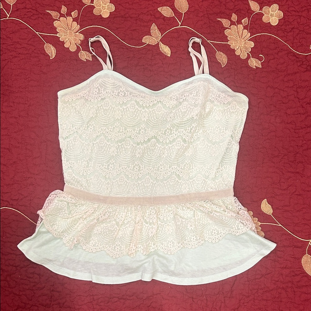 Arizona Jean Company Mint Green Peplum LaceTop